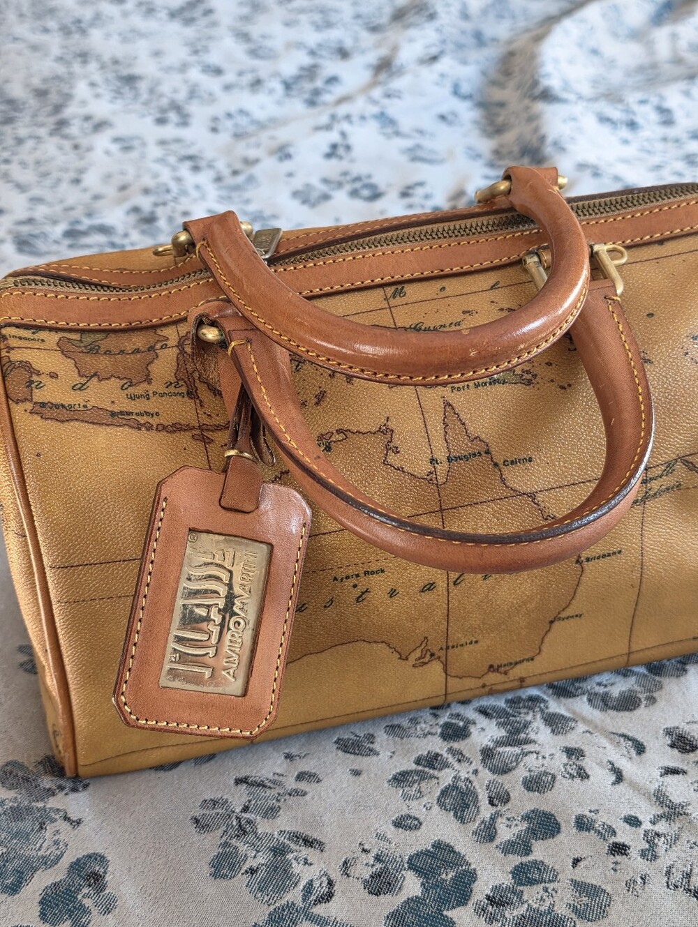 Authentic Alviero Martini Vintage Map-Print Satchel Handbag